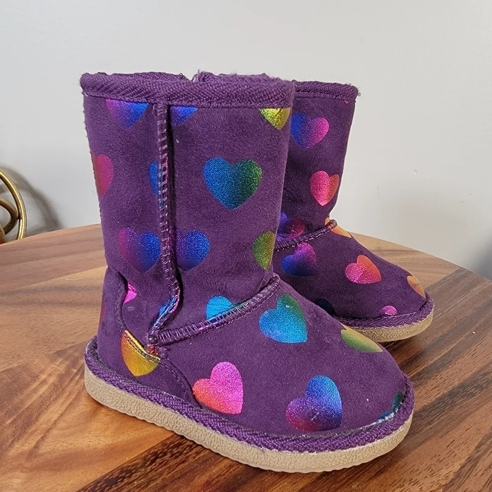 Harper Canyon Purple Soft Warm Boots Iridescent Hearts Multi Color Winter Size 5